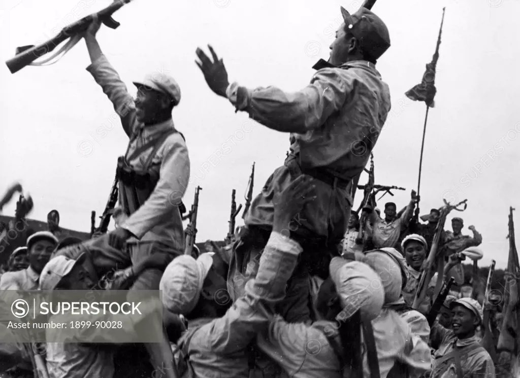 Korean War. Units of the Korean People's Army and the Chinese People's Volunteers celebrating their joint defeat of an attack by US forces. 1953.