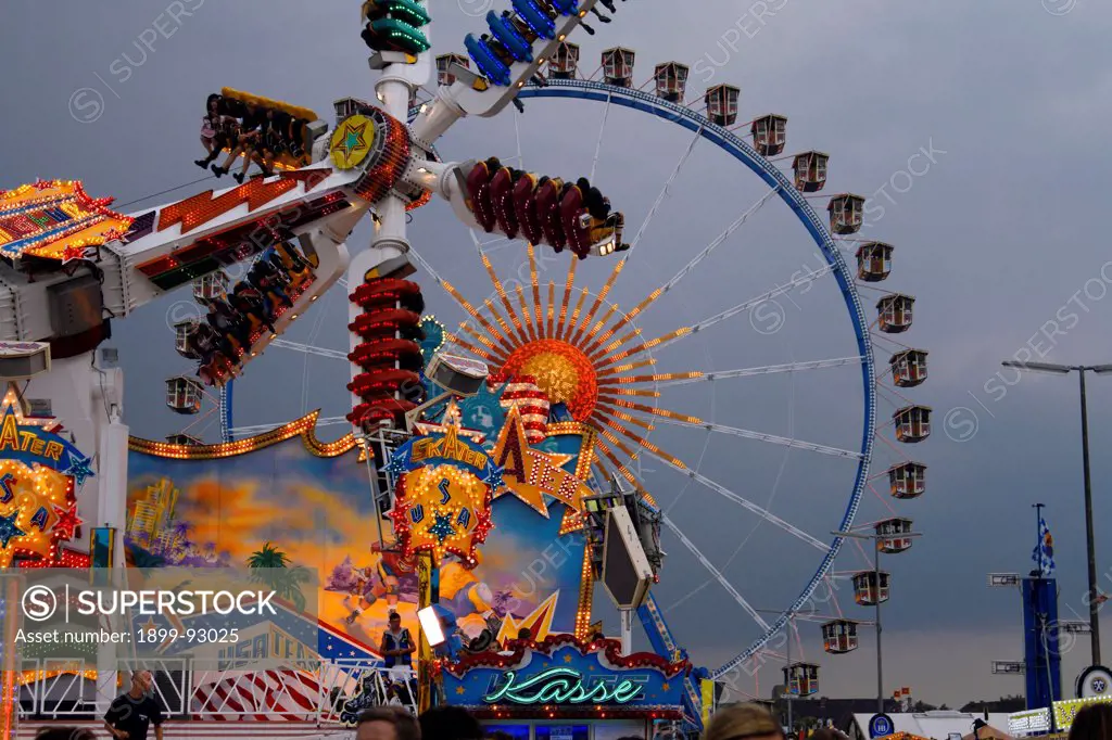 Germany Bavaria Munich Octoberfest amusement rides.  11/24/2010