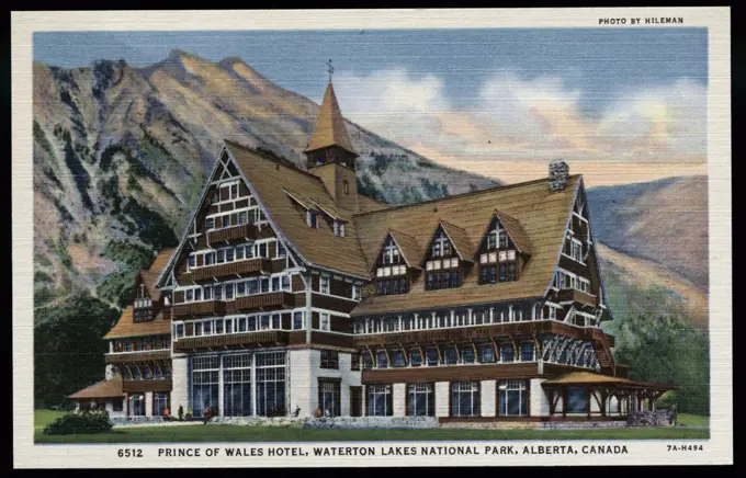 Prince of Wales Hotel. ca. 1937, Waterton Lakes National Park, Alberta, Canada, 6512. PRINCE OF WALES HOTEL, WATERTON LAKES NATIONAL PARK, ALBERTA, CANADA 