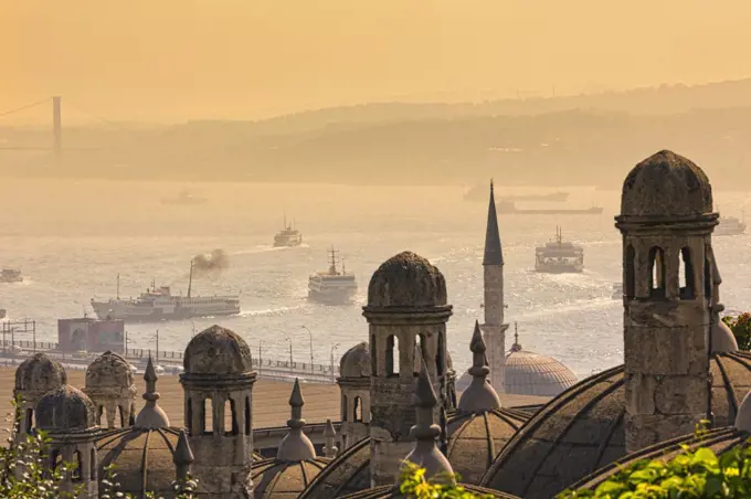 Istanbul, Turkey, Shipping on Golden Horn seen from Suleymaniye mosque