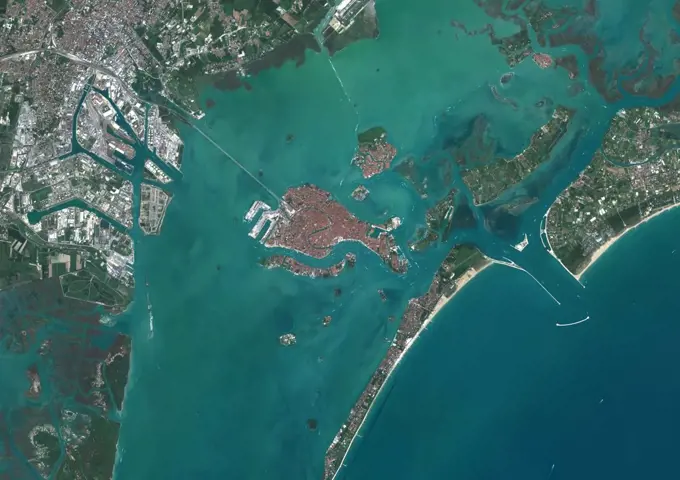 Color satellite image of Venice, Italy. Image collected on August 27, 2019 by Sentinel-2 satellites.