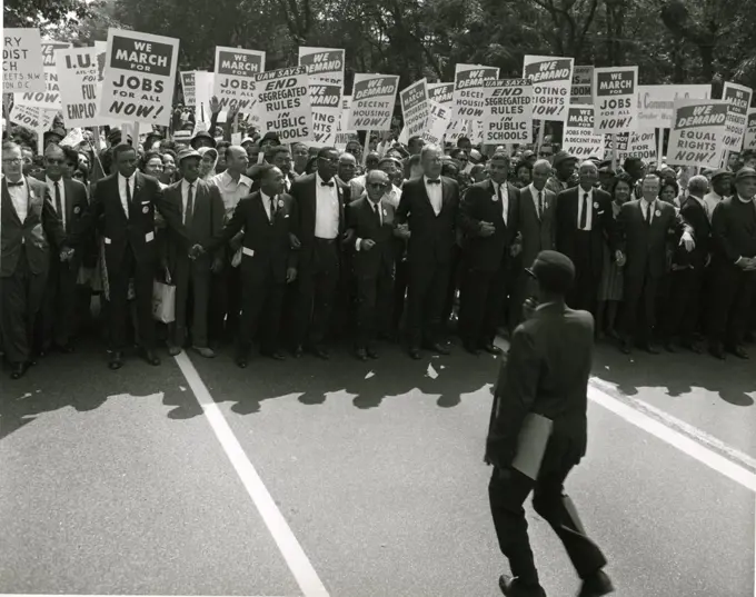 Rev. Dr. Martin Luther King, Jr. (left center, looking right) and others at March on Washington, 8/28/63. (GG Vintage Images/UIG)