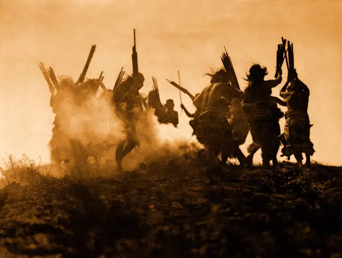 Edward S. Curits Native American Indians - Dancing to restore an eclipsed moon circa 1914.