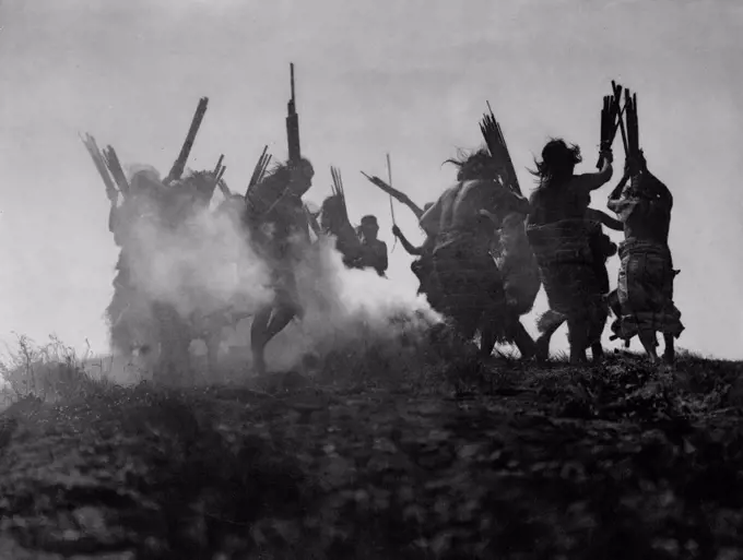 Edward S. Curits Native American Indians - Dancing to restore an eclipsed moon circa 1914.