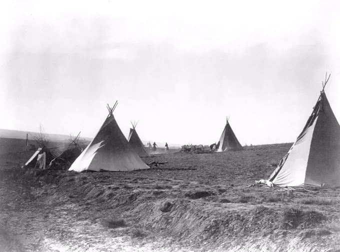 Edward S. Curtis Native American Indians - Several tipis in open area circa 1905.