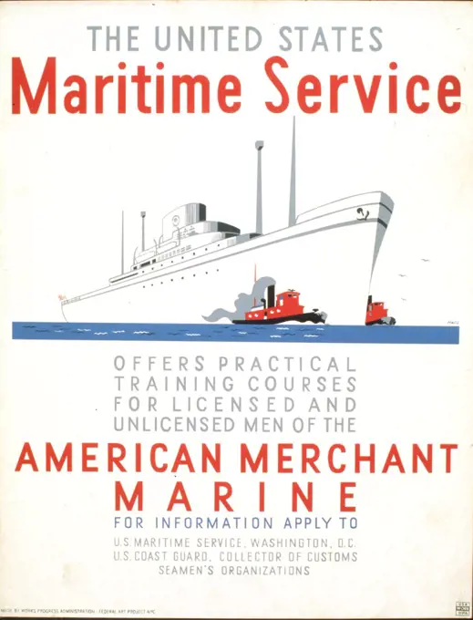 The United States Maritime Service offers practical training courses for licensed and unlicensed men of the American Merchant Marine circa 1936-1939.