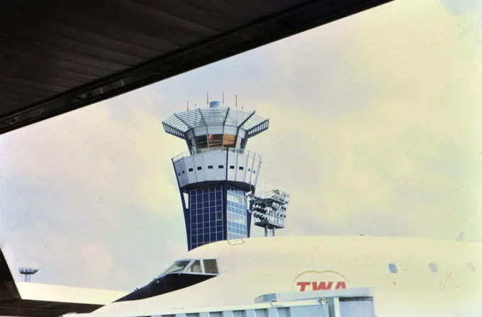 1972 France - (R) - TWA Jet Airplane and Air Traffic Control tower at Airport (possibly Orly).