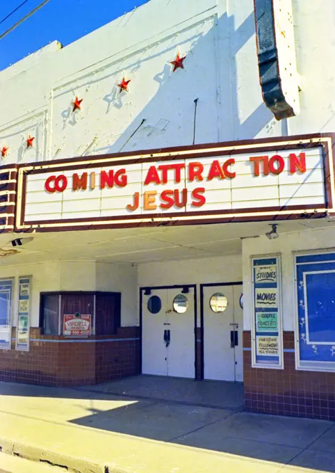 Movie theater marquee in Llano, TX circa 1994-1996.
