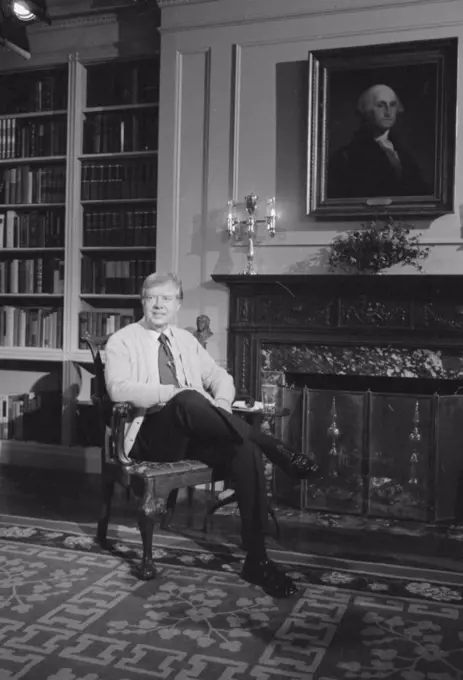 Photograph of Jimmy Carter in the White House Library during a Televised Fireside Chat on Energy circa  2 February 1977.