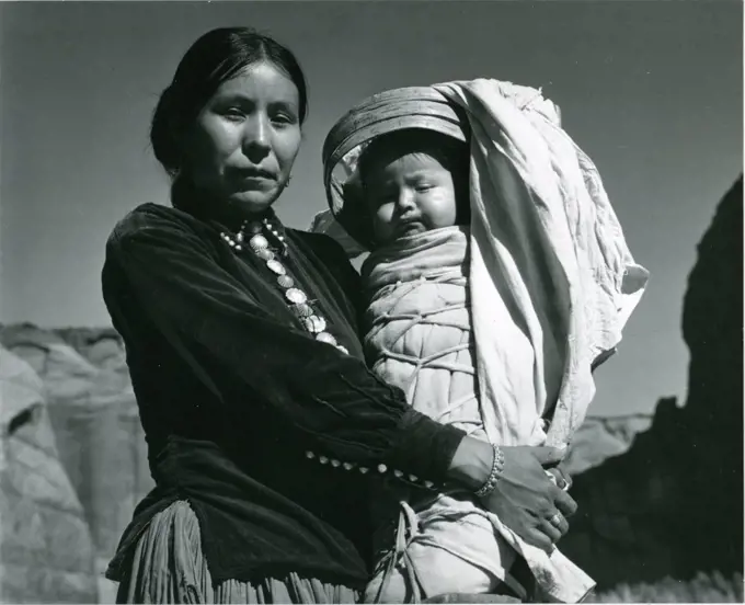 Navajo Woman and infant. Canyon de Chelly National Monument, Arizona. About 1941. Photo by Ansel Adams/National Park Service/GG Vintage Images