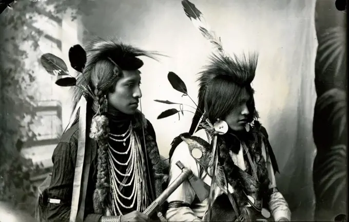 Two Unidentified Indian men, probably Shoshone, Fort Hall Reservation, Pocatello, Idaho, 1897. Photo by Benedicte Wrensted/GG Vintage Images.