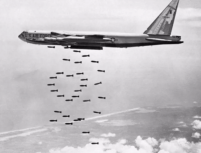 Operation Arc Light was the 1965 deployment of B-52D Stratofortresses as conventional bombers from bases in the US to Guam to support ground combat operations in Vietnam.  By extension, Arc Light, and sometimes Arclight, is the code name and general term for the use of B-52 Stratofortress as a close air support (CAS) platform to support ground tactical operations assisted by ground-control-radar detachments of the 1st Combat Evaluation Group (1CEVG) in Operation Combat SkySpot during the Vietnam War. At the same time, investigations of secret CIA activities in Laos revealed that B-52s were used to systematically bomb Laos and Cambodia. In fact, the United States dropped more bombs on Laos than it did during World War II on Germany and Japan combined. To this day, vast areas of Laos and Cambodia are uninhabitable because of unexploded ordnance. In 1964, the U.S. Air Force began to train strategic bomber crews in the delivery of conventional munitions. Under Project Big Belly, all B-52Ds