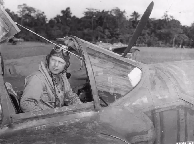 Lt. Richard Bong of Poplar, Wisc, in cockpit of his Lockheed P-38 Lightning in New Guinea. 6 March, 1943. 