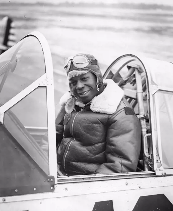 Charles W Dryden (1920-2008) New York, NY, is shown in the cockpit of an Advanced Trainer at the Basic and Advanced Flying School for Negro Air Corps Cadets, Tuskegee, AL, 1/12/1942. (Photo by US Army Air Corps/GG Vintage Images)