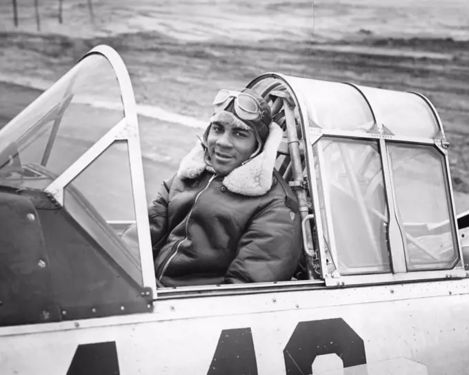 James R Smith, Cincinnati, OH, is shown in the cockpit of an Advanced Trainer at the Basic and Advanced Flying School for Negro Air Corps Cadets, Tuskegee, AL, 1/12/1942. (Photo by US Army Air Corps/GG Vintage Images)