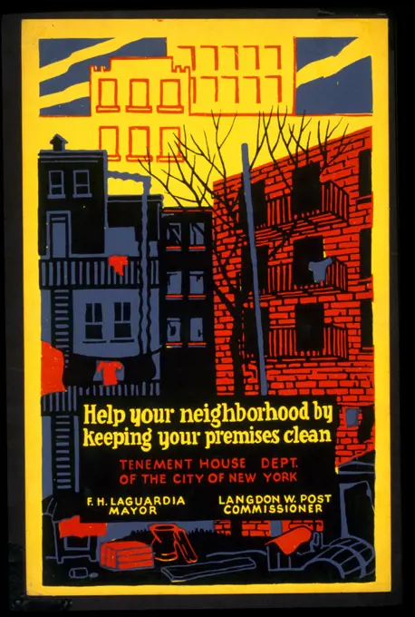 Poster promoting better living conditions by keeping tenement neighborhoods clean. 