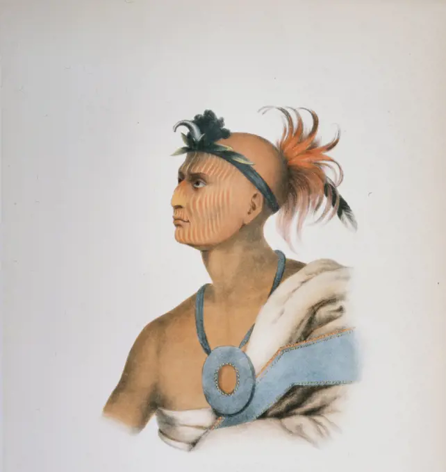 Tah-Col-O-Quoit (Rising Cloud), a Sauk warrior, head-and-shoulders portrait, facing left. ca 1842. 