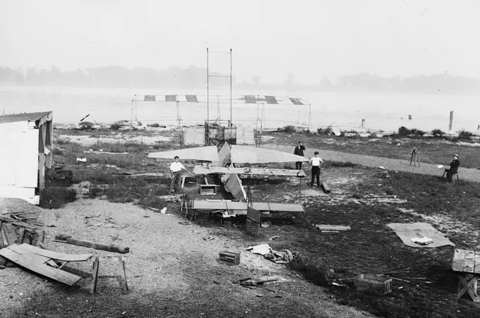 Early aviation history - Meckler-Allen Aeroplane - A biplane intended for transatlantic flight, built by John J. Meckler and C.A. Allen (or Allen Canton)   ca. 1912. 