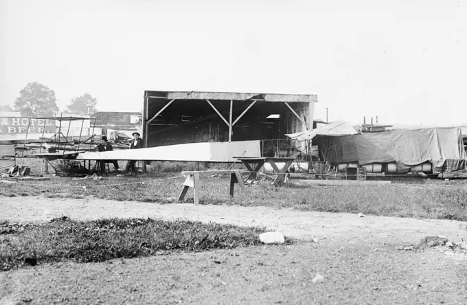 Early aviation history - Meckler-Allen Aeroplane - A biplane intended for transatlantic flight, built by John J. Meckler and C.A. Allen (or Allen Canton)   ca. 1912. 