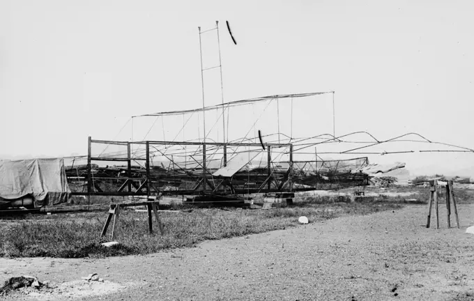 Early aviation history - Meckler-Allen Aeroplane - A biplane intended for transatlantic flight, built by John J. Meckler and C.A. Allen (or Allen Canton)   ca. 1912. 