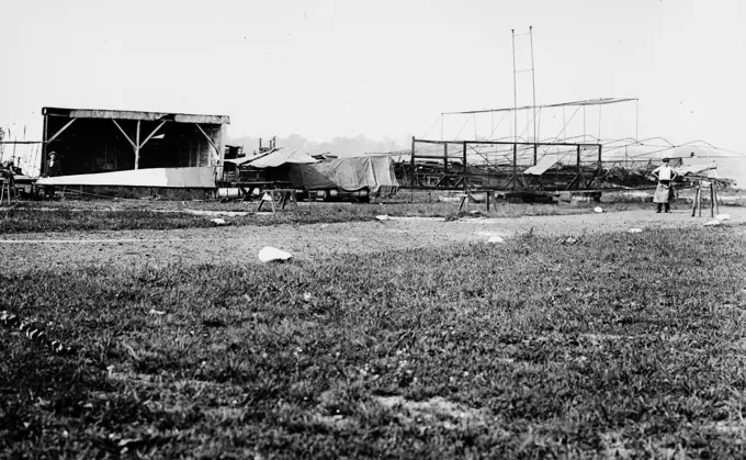 Early aviation history - Meckler-Allen Aeroplane - A biplane intended for transatlantic flight, built by John J. Meckler and C.A. Allen (or Allen Canton)   ca. 1912. 