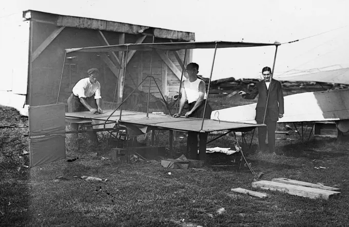 Early aviation history - Meckler-Allen Aeroplane - A biplane intended for transatlantic flight, built by John J. Meckler and C.A. Allen (or Allen Canton)   ca. 1912. 