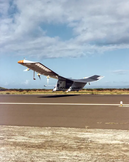 The Pathfinder aircraft has set a new unofficial world record for high-altitude flight of over 71,500 feet for solar-powered aircraft at the U.S. Navy's Pacific Missile Range Facility, Kauai, Hawaii. Pathfinder was designed and manufactured by AeroVironment, Inc, of Simi Valley, California, and was operated by the firm under a jointly sponsored research agreement with NASA's Dryden Flight Research Center, Edwards, California. Pathfinder's record-breaking flight occurred July 7, 1997. The aircraft took off at 11:34 a.m. PDT, passed its previous record altitude of 67,350 feet at about 5:45 p.m. and then reached its new record altitude at 7 p.m. The mission ended with a perfect nighttime landing at 2:05 a.m. PDT July 8. The new record is the highest altitude ever attained by a propellor-driven aircraft. Before Pathfinder, the altitude record for propellor-driven aircraft was 67,028 feet, set by the experimental Boeing Condor remotely piloted aircraft.. 