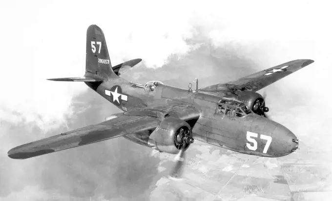 USA: A Douglas A-20 Havoc Light Bomber of the USAAF (US Army Air Force) in flight c. 1945