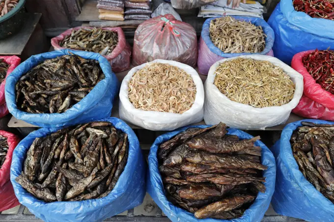 Dry fish for sale at market..