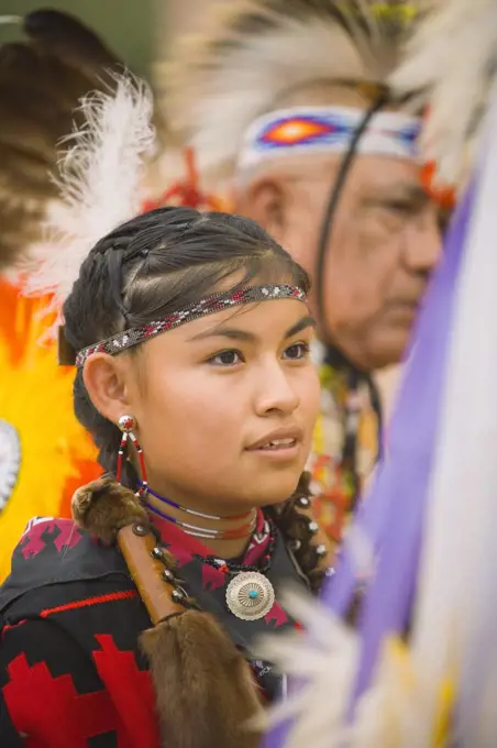 young girl in the Kiowa Comanche dance group, Gallup Inter-Tribal Indian Ceremonial, Gallup, New Mexico