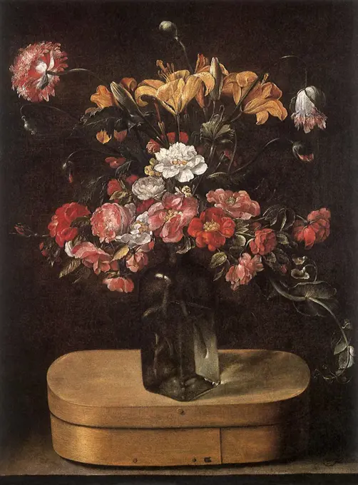 Bouquet on Wooden Box, 1640. Linard, Jacques.