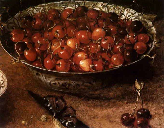 Still Life with Cherries & Strawberries (detail), 1608. Beert, Osias.