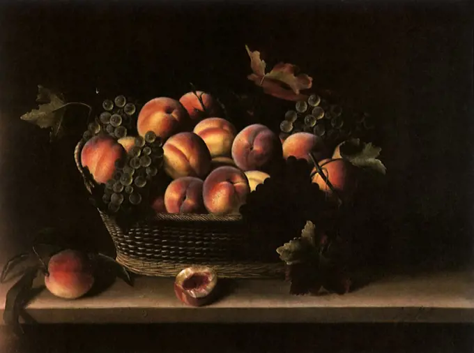 Basket with Peaches and Grapes, 1631. Moillon, Louise.