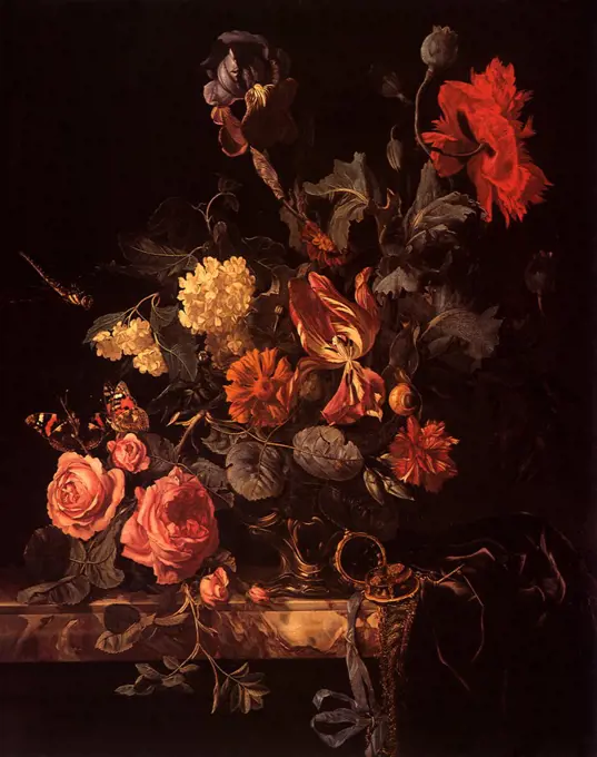 A Vase of Flowers, 1688. Aelst, Willem van.