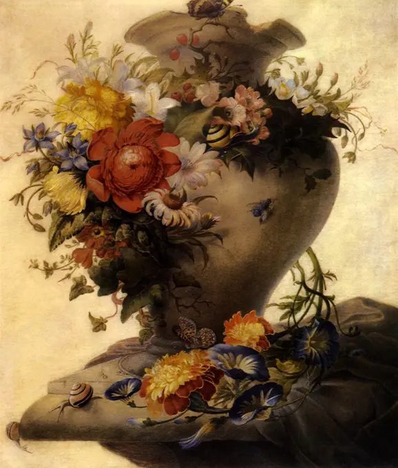 Vase of Flowers, Marigold, 1710. Herstenburg, Herman.