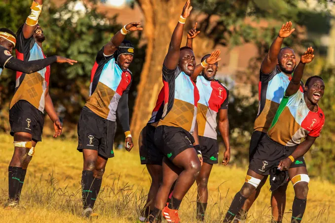 The Kenya Cup Rugby match between Kenya Harlequins and Blak Blad at RFUEA ground in Nairobi, Kenya.