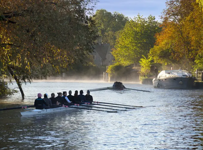 Rowing on the Thames at Iffley early on a misty winter morning.