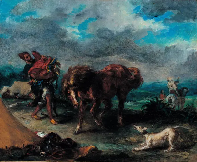 A Moroccan and his Horse, by Delacroix Eugne, 19th Century, 1857, oil on canvas,