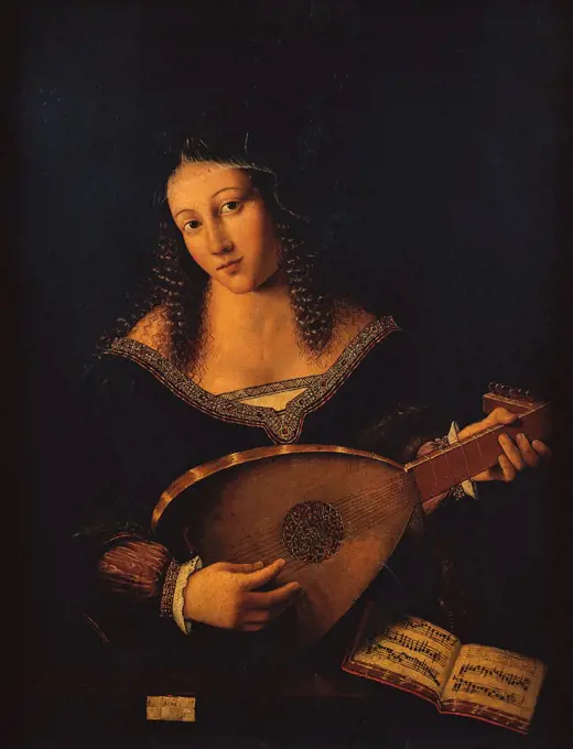 Lute Player (Suonatrice di Liuto), by Bartolomeo Veneto, Suonatrice di Liuto, 1502-1530, 16th Century, oil on board