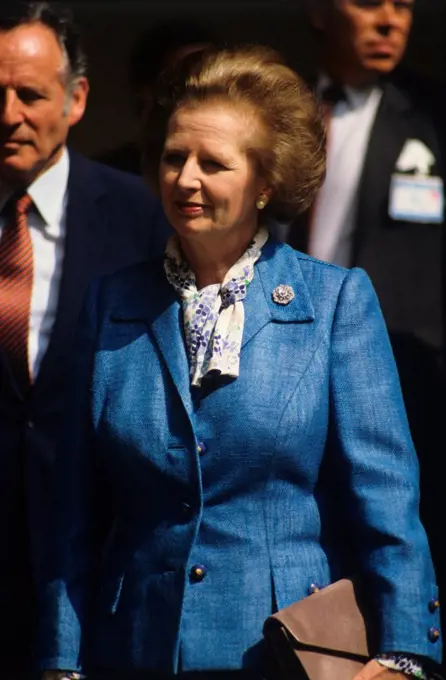 The British conservative leader, Margaret Thatcher, also known as The Iron Lady, looking very decided participates at the G7 meeting with her own delegation. Venice, June, 1980.