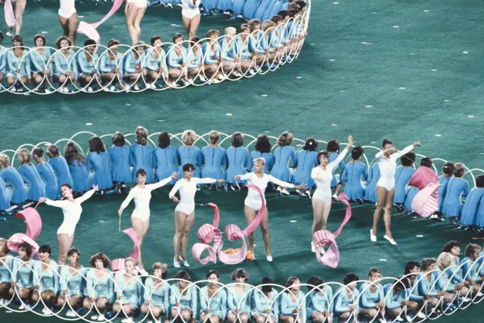 Closing ceremony of the Moscow's olympic games, held in Moscow from July 19 to August 3, 1980. Moscow, Russian Federation, 1980