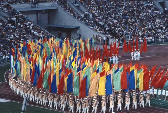 Closing ceremony of the Moscow's olympic games, held in Moscow from July 19 to August 3, 1980. Moscow, Russian Federation, 1980