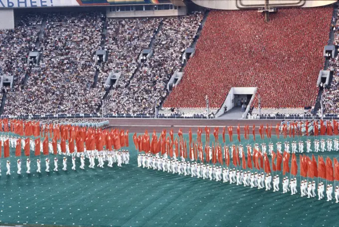 Closing ceremony of the Moscow's olympic games, held in Moscow from July 19 to August 3, 1980. Moscow, Russian Federation, 1980