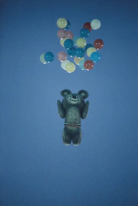 Misha, the mascot of the XXII Olympiad, is released in the sky during the closing ceremony of the Moscow's olimpic games. Moscow, Russian Federation, 1980