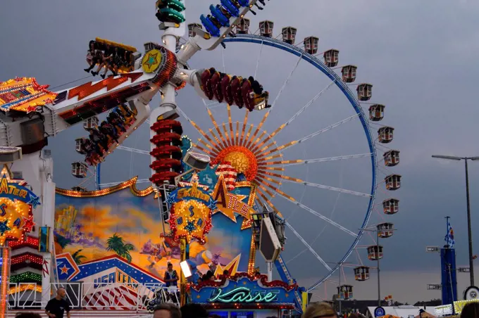 Germany Bavaria Munich Octoberfest amusement rides.  11/24/2010