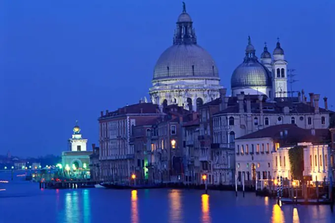 Italy Venice The Grand Canal and Santa Maria della Salute at dusk