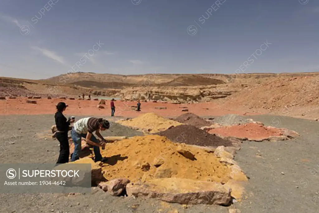 Colored sand by the pool in Ramon Crater