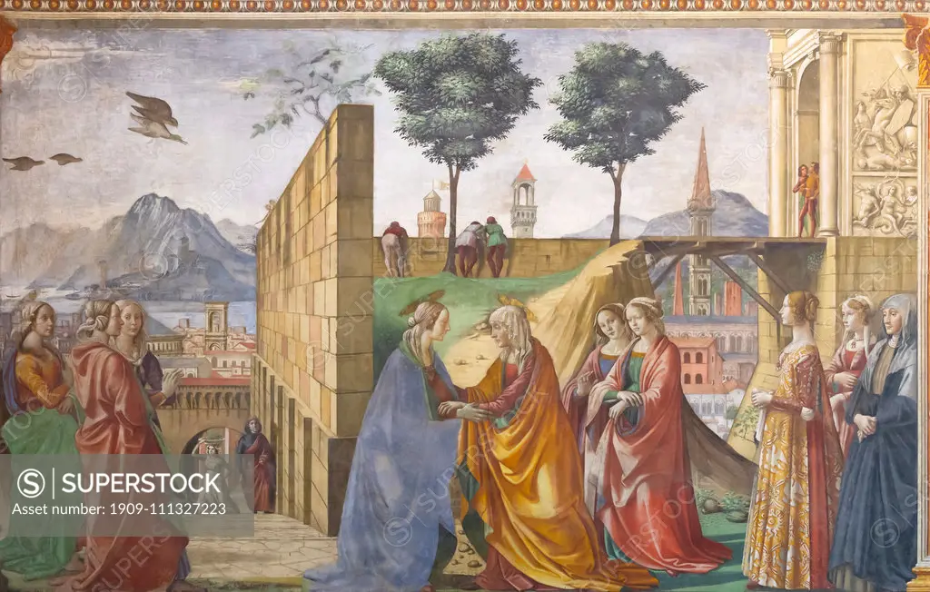 The Visitation, Mary visits St Elizabeth, Domenico Ghirlandaio, 1485-1490, Cappella Tornabuoni, Tornabuoni Chapel, Basilica di Santa Maria Novella, Church of Santa Maria Novella, Florence, Tuscany, Italy, Europe