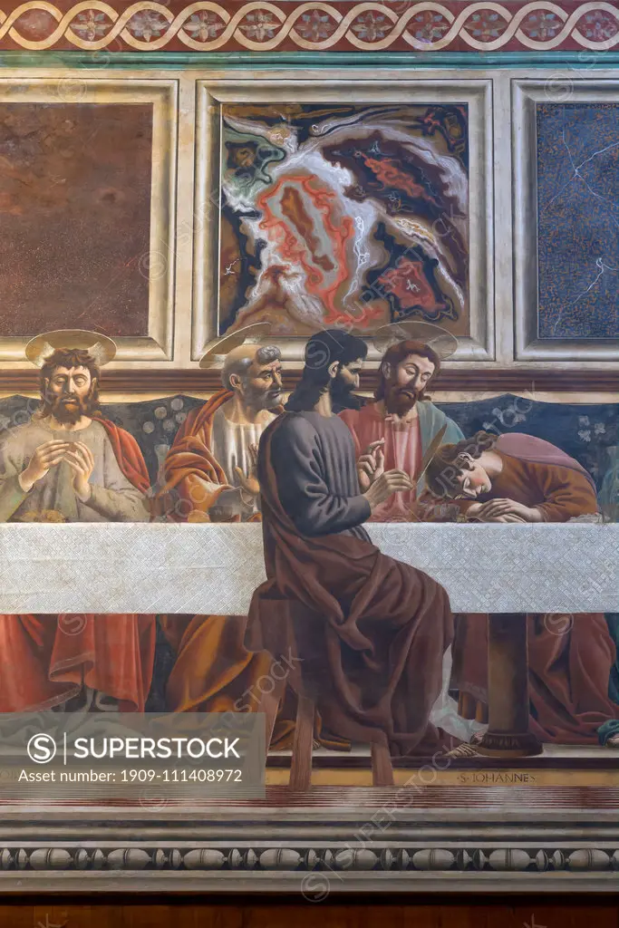 Last Supper, detail, Fresco, Andrea di Bartolo, Andrea del Castagno, 1447, Sant'Apollonia, Florence, Tuscany, Italy, Europe