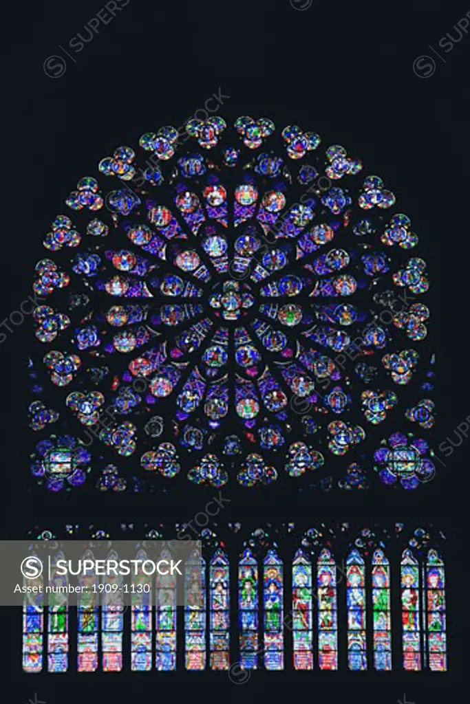 Notre Dame Cathedral interior stained glass Rose Window Paris France Europe EU